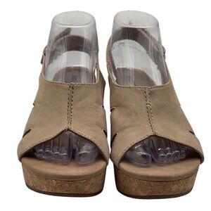 Clarks Petrina Selma Tan Nubuck Cork Wedge Platform Sandals Womens 9 M 261329474